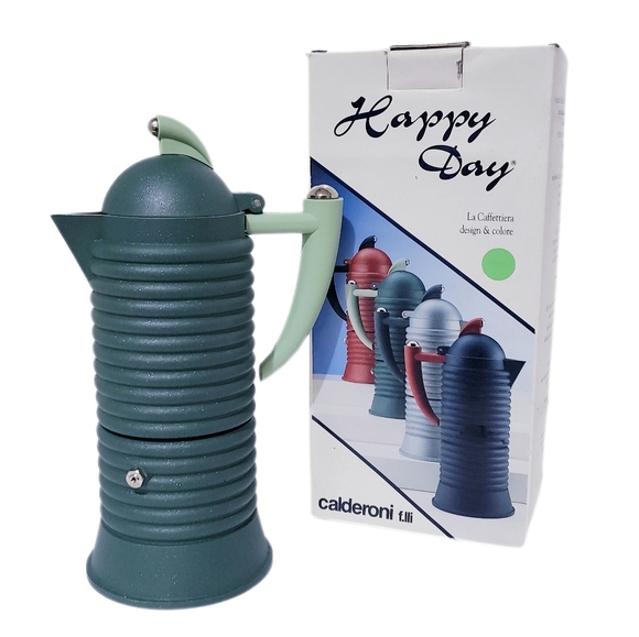RARE Vintage Musk Green Calderoni Fratelli Happy Day Stovetop Espresso Maker New - Picture 13 of 13